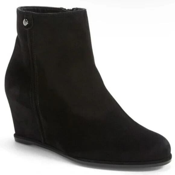 Stuart Weitzman Sidetrack Suede Bootie Ankle Boot Black Round Toe Wedge … - Picture 1 of 9